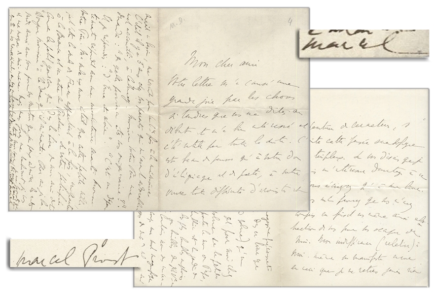 Marcel Proust Autograph Letter Twice-Signed -- ''...your absolutely unique style as an ironic writer and painter of characters...''